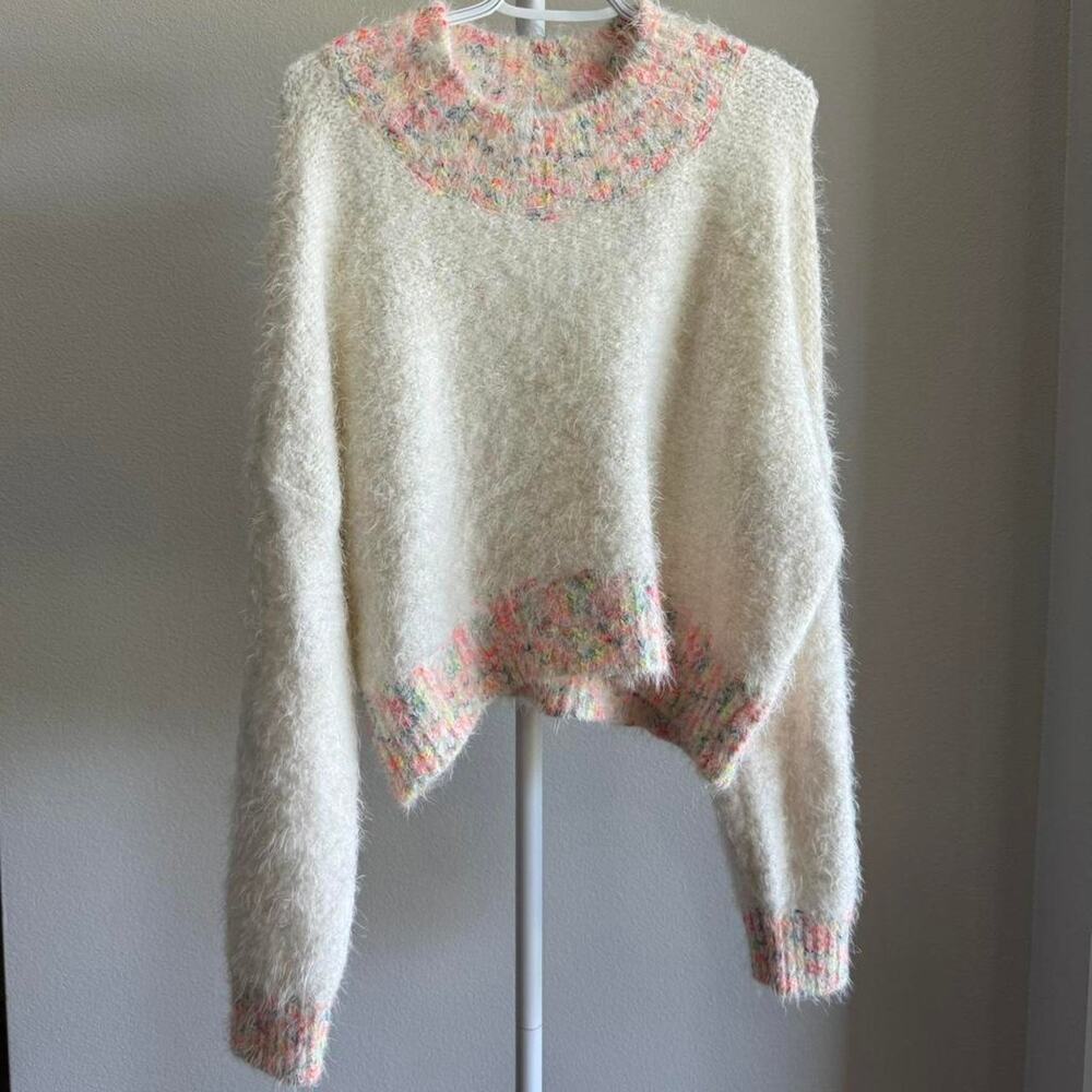 Free People Stardust Pullover sweater in Gardenia Combo Size Large NWOT MSRP $98